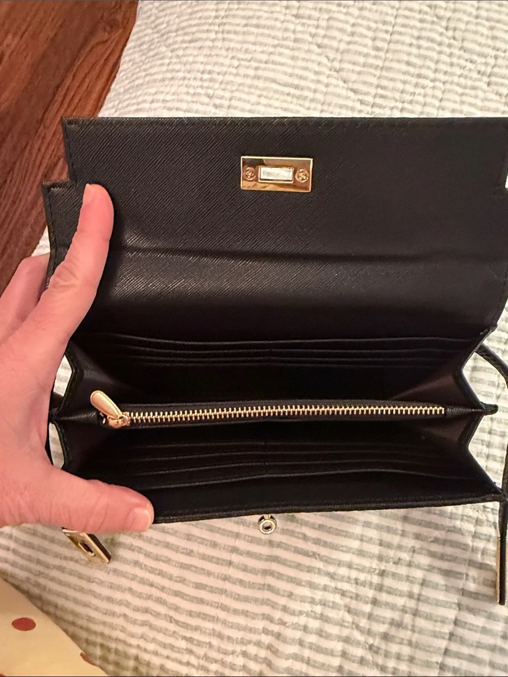 Classic Black Leather Wallet with Gold Turn-Lock